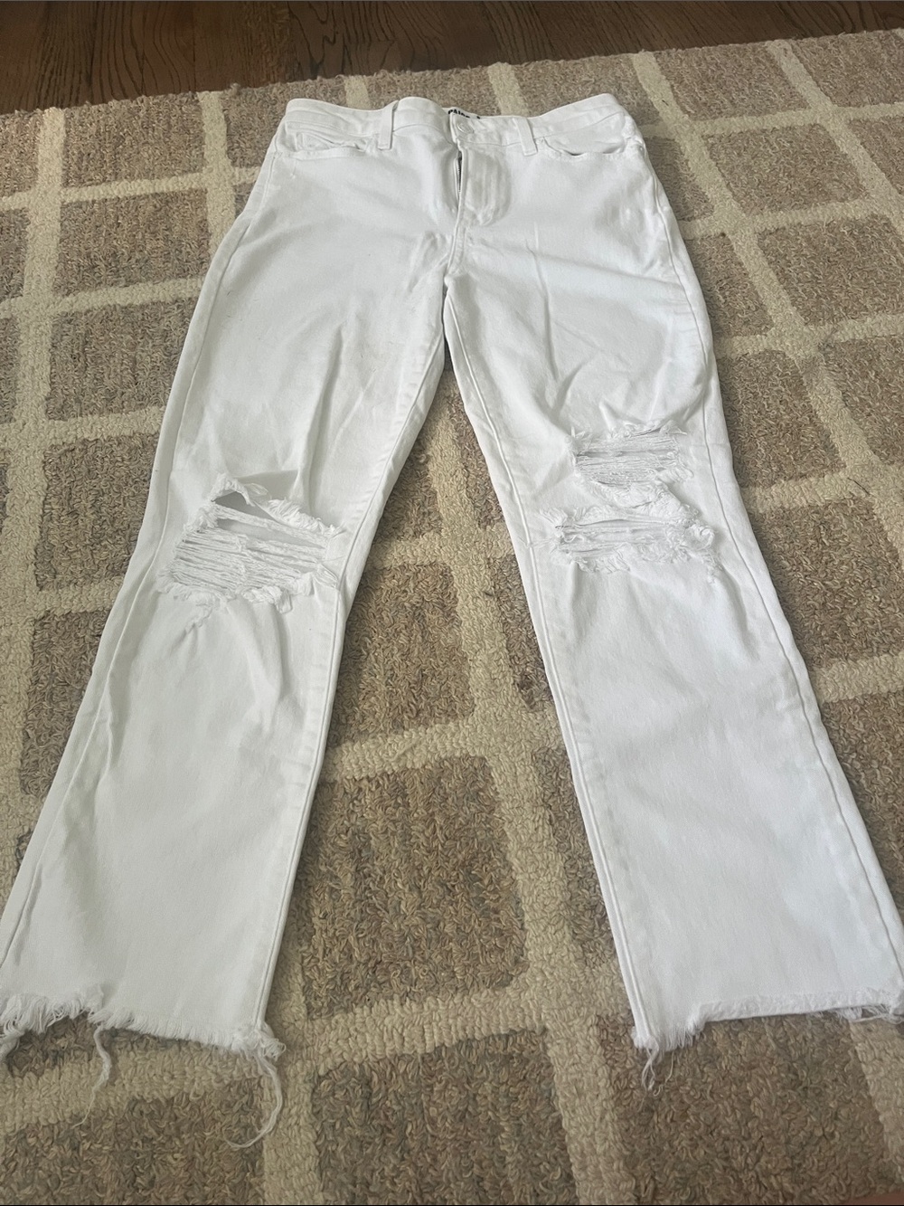 PAIGE White Distressed Straight Leg Jeans